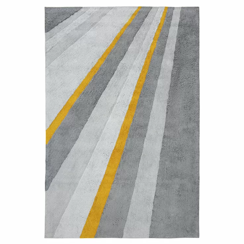 Ковер из хлопка серого цвета с геометрическим рисунком Elan Stripe Серый Желтый Ковер из хлопка серого цвета с геометрическим рисунком Elan Stripe Серый Желтый в Брянске | Loft Concept