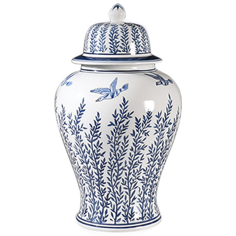 Ваза с крышкой Oriental Blue & White Flying Birds Vase Белый Синий Ваза с крышкой Oriental Blue & White Flying Birds Vase Белый Синий в Брянске | Loft Concept