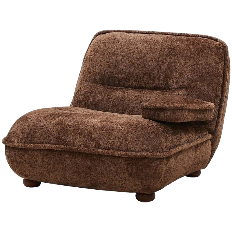 Кресло без подлокотников коричневое ну круглых деревянных ножках Loup Plush Armchair Brown Коричневый Кресло без подлокотников коричневое ну круглых деревянных ножках Loup Plush Armchair Brown Коричневый в Брянске | Loft Concept