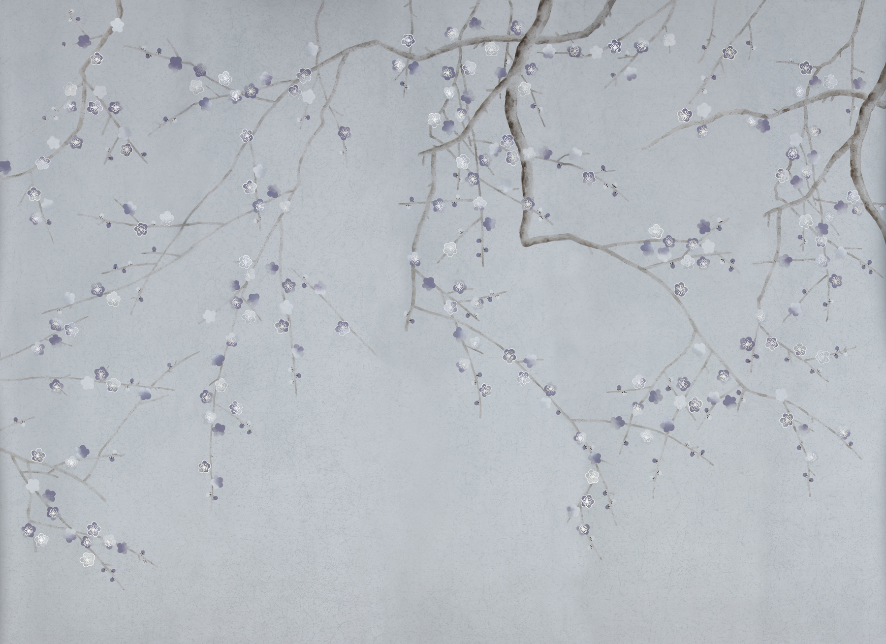 Обои ручная роспись Plum Blossom Special Colourway on Crackled Silver metallic silk Обои ручная роспись Plum Blossom Special Colourway on Crackled Silver metallic silk - постер Loft-Concept в Брянске