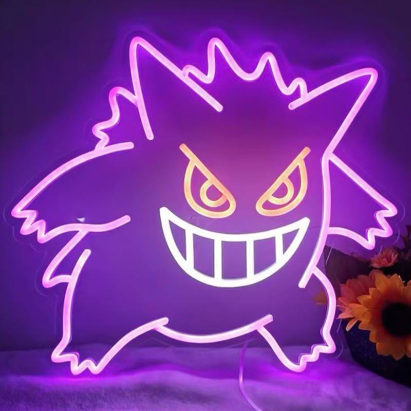 Неоновая настенная лампа Gengar Pokemon Neon Wall Lamp Фиолетовый Желтый Белый в Брянске | Loft Concept 
