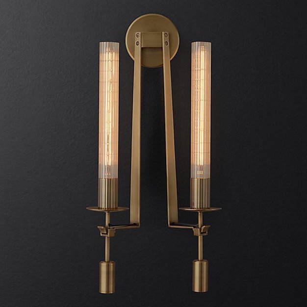 Бра RH FONTANELLE DOUBLE WALL LAMP Латунь Прозрачное Стекло Бра RH FONTANELLE DOUBLE WALL LAMP Латунь Прозрачное Стекло в Брянске | Loft Concept
