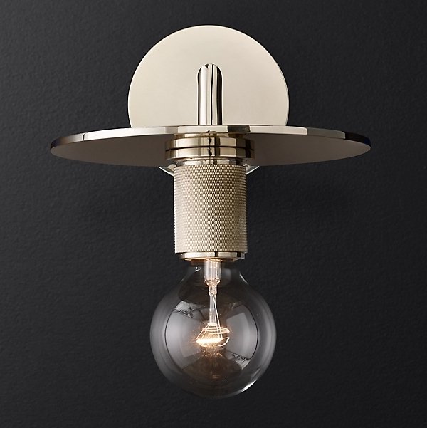 Бра RH Utilitaire Knurled Disk Shade Sconce Silver Никель Бра RH Utilitaire Knurled Disk Shade Sconce Silver Никель в Брянске | Loft Concept
