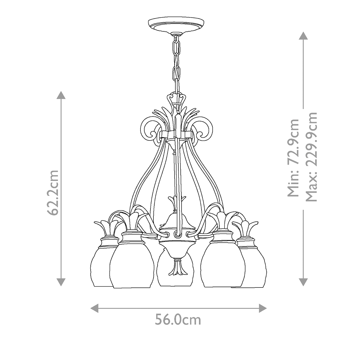 Люстра цвета латунь с 5-ю плафонами из рельефного стекла в форме ананаса Hinkley в Брянске