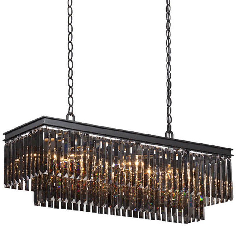 Люстра Odeon Gray glass Rectangular Chandelier Black iron стекло Смок длина 100 Черный матовый Люстра Odeon Gray glass Rectangular Chandelier Black iron стекло Смок длина 100 Черный матовый в Брянске | Loft Concept