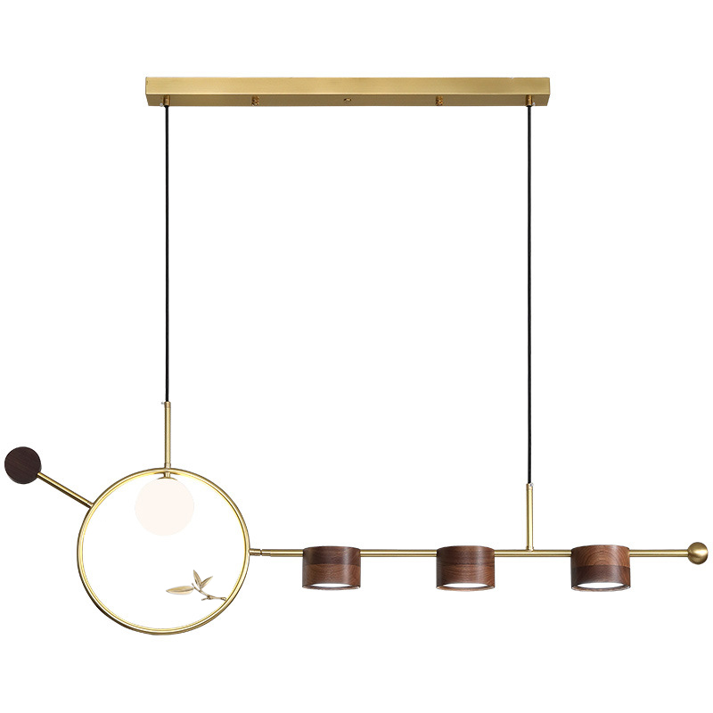 Линейный светильник Metal Wood Ring Leaf Linear Light Золотой Коричневый в Брянске | Loft Concept 