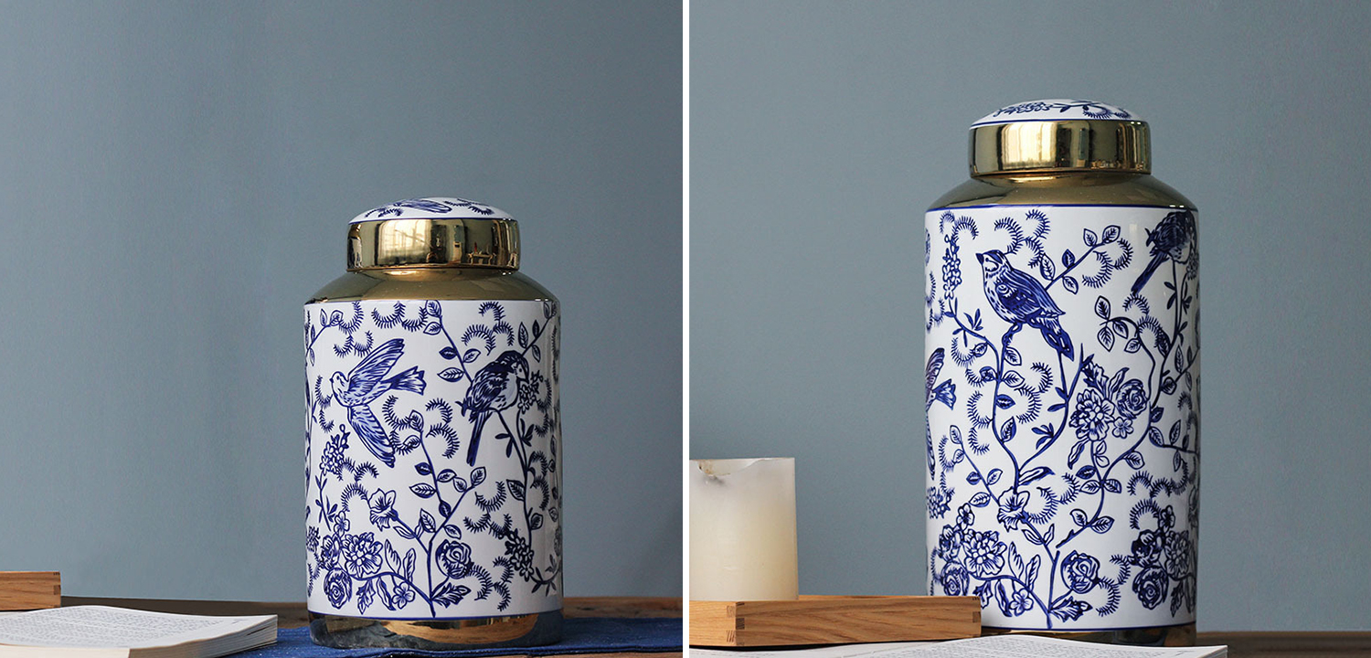 Вазы Ceramic Oriental Blue Ornament Birds Vases - фото