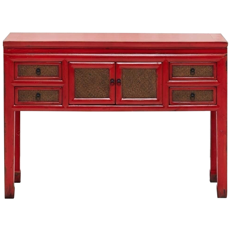 Деревянная консоль в китайском стиле с ящиками и дверцами красная Chinese Console Table Красный Коричневый Деревянная консоль в китайском стиле с ящиками и дверцами красная Chinese Console Table Красный Коричневый в Брянске | Loft Concept
