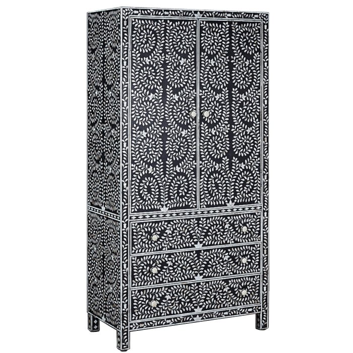 Шкаф Inlaid Bone Flower Motif Белый Черный в Брянске | Loft Concept 