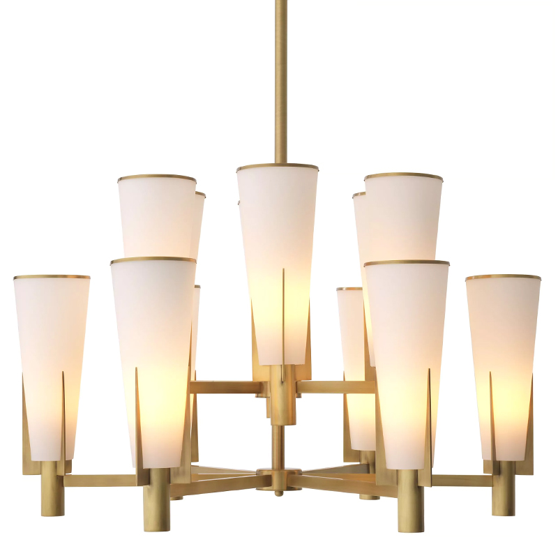 Люстра Eichholtz Dino Chandelier Double Латунь Белое матовое стекло Люстра Eichholtz Dino Chandelier Double Латунь Белое матовое стекло в Брянске | Loft Concept
