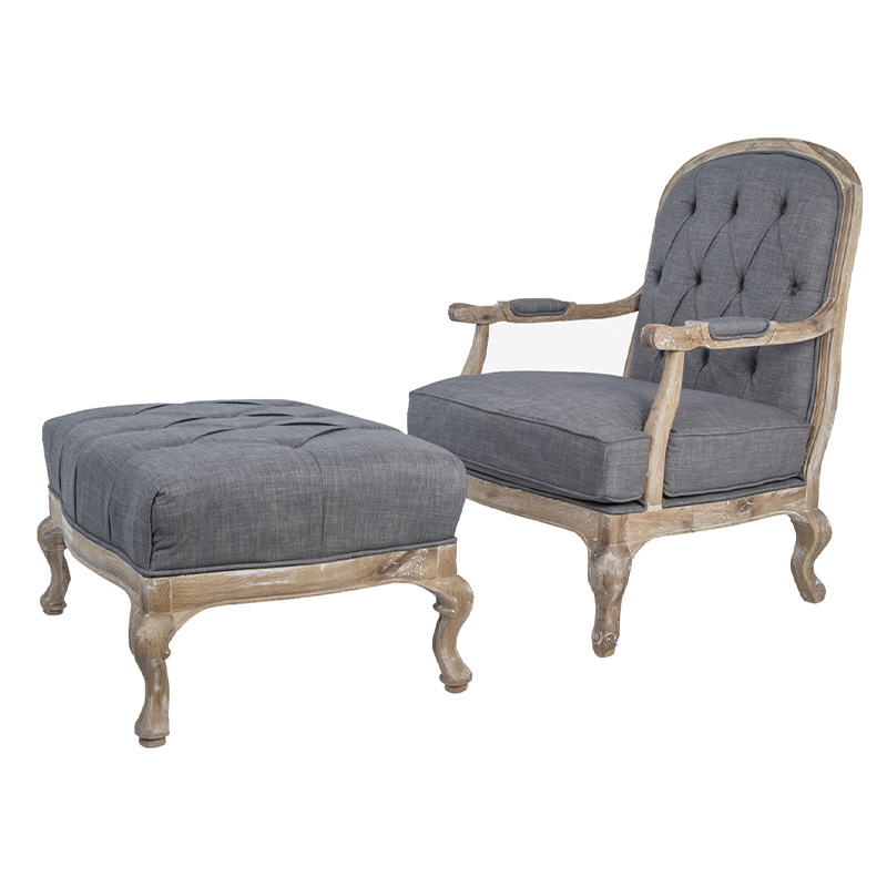 Кресло с пуфом с мягкой обивкой из льна Edward Armchair grey Серый Коричневый Кресло с пуфом с мягкой обивкой из льна Edward Armchair grey Серый Коричневый в Брянске | Loft Concept