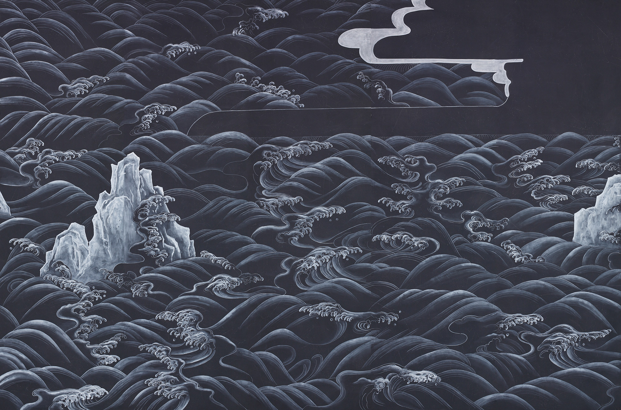 Обои ручная роспись Matsushima Waves Roka on Edo Night painted silk Обои ручная роспись Matsushima Waves Roka on Edo Night painted silk - постер Loft-Concept в Брянске