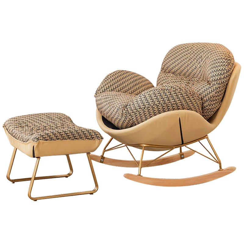 Кресло-качалка Dior Print Rocking Chair с банкеткой для ног Бежевый Коричневый Золотой Кресло-качалка Dior Print Rocking Chair с банкеткой для ног Бежевый Коричневый Золотой в Брянске | Loft Concept