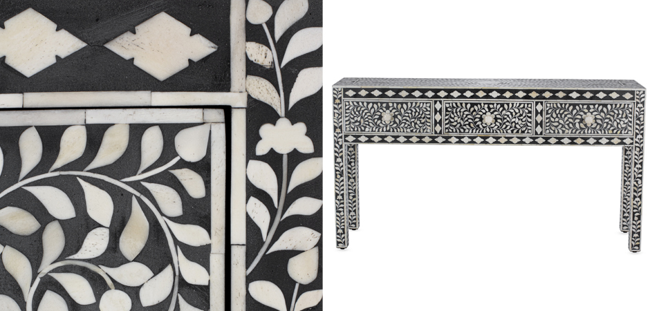 Консоль черный орнамент отделка кость BONE INLAY CONSOL TABLE 3 DRAWER Консоль черный орнамент отделка кость BONE INLAY CONSOL TABLE 3 DRAWER - Loft-Concept в Брянске