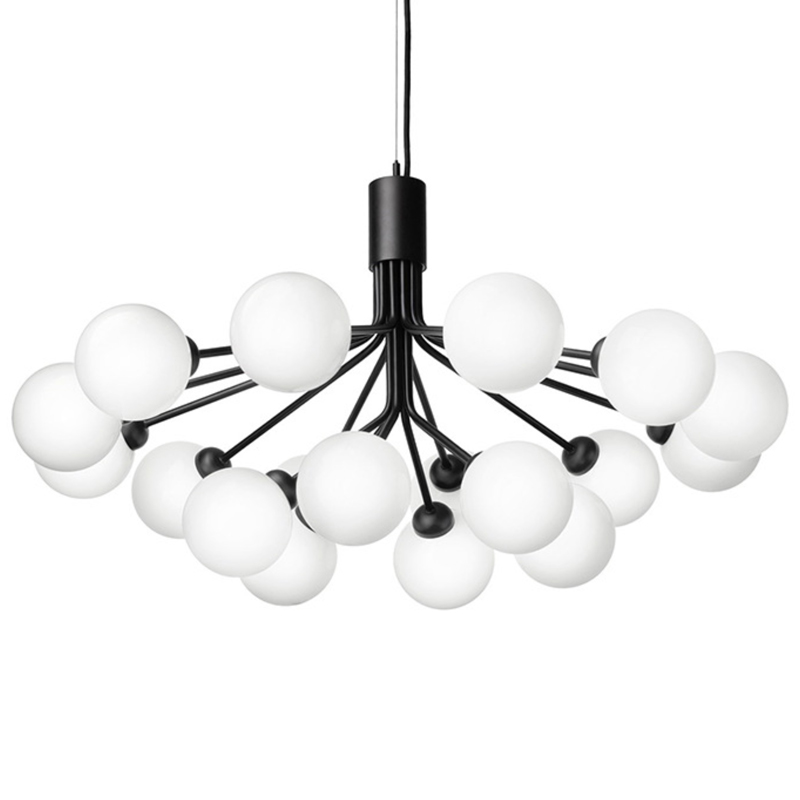 Люстра Berries Chandelier White Balloons Black 18 Черный матовый Белое матовое стекло в Брянске | Loft Concept 