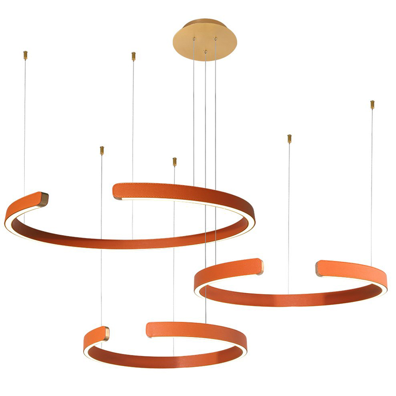 Люстра Half Ring 3 orange leather Оранжевый Золотой Люстра Half Ring 3 orange leather Оранжевый Золотой в Брянске | Loft Concept
