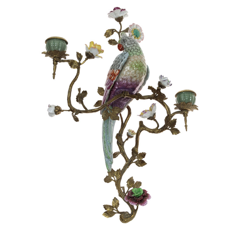 Подсвечник настенный Colorful Flowers and Parrot R Бронза Мульти в Брянске | Loft Concept 