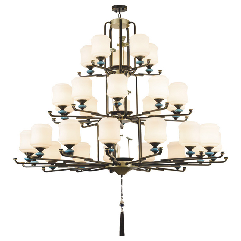 Люстра в китайском стиле Chinese Style Lotus Fruit Chandelier Черный Латунь Белый Зеленый Люстра в китайском стиле Chinese Style Lotus Fruit Chandelier Черный Латунь Белый Зеленый в Брянске | Loft Concept