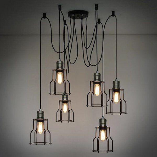 Люстра Loft Industrial 6 wire Cage Filament Pendant Бронза Черный матовый Люстра Loft Industrial 6 wire Cage Filament Pendant Бронза Черный матовый в Брянске | Loft Concept
