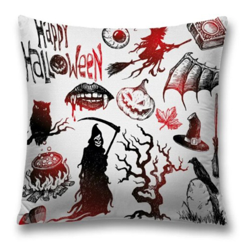 Подушка Happy Halloween Белый Черный Красный Подушка Happy Halloween Белый Черный Красный в Брянске | Loft Concept