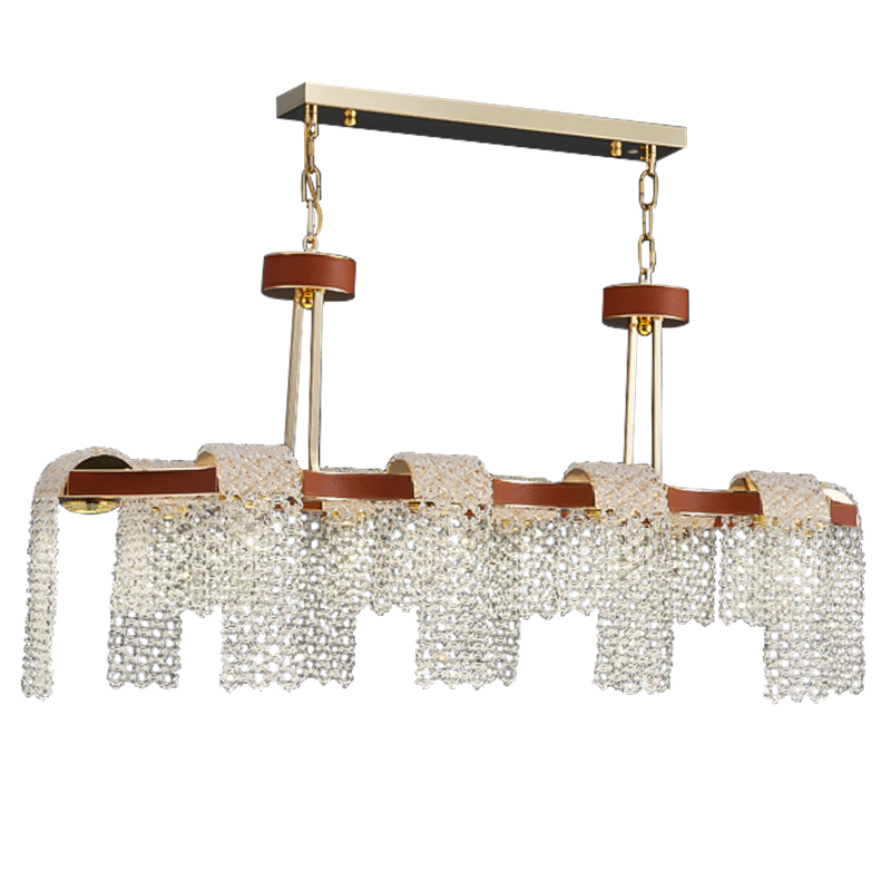 Линейная люстра люстра Leather Glass Chandelier Золотой Коричневый Прозрачное Стекло Линейная люстра люстра Leather Glass Chandelier Золотой Коричневый Прозрачное Стекло в Брянске | Loft Concept