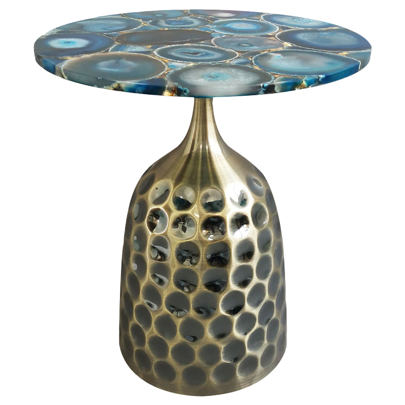 Приставной стол Blue Agate Side Table Синий Латунь Античная полированная Приставной стол Blue Agate Side Table Синий Латунь Античная полированная в Брянске | Loft Concept