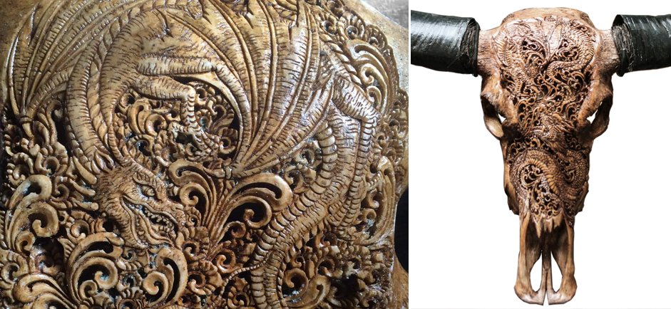 Череп буйвола Buffalo Skull Dragon резьба по кости Череп буйвола Buffalo Skull Dragon резьба по кости - Loft-Concept в Брянске