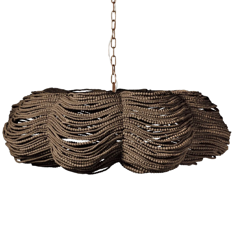 Круглая люстра волнистой формы с декором из круглых деревянных бусин Brown Wooden Beads Chandelier L Коричневый Круглая люстра волнистой формы с декором из круглых деревянных бусин Brown Wooden Beads Chandelier L Коричневый в Брянске | Loft Concept