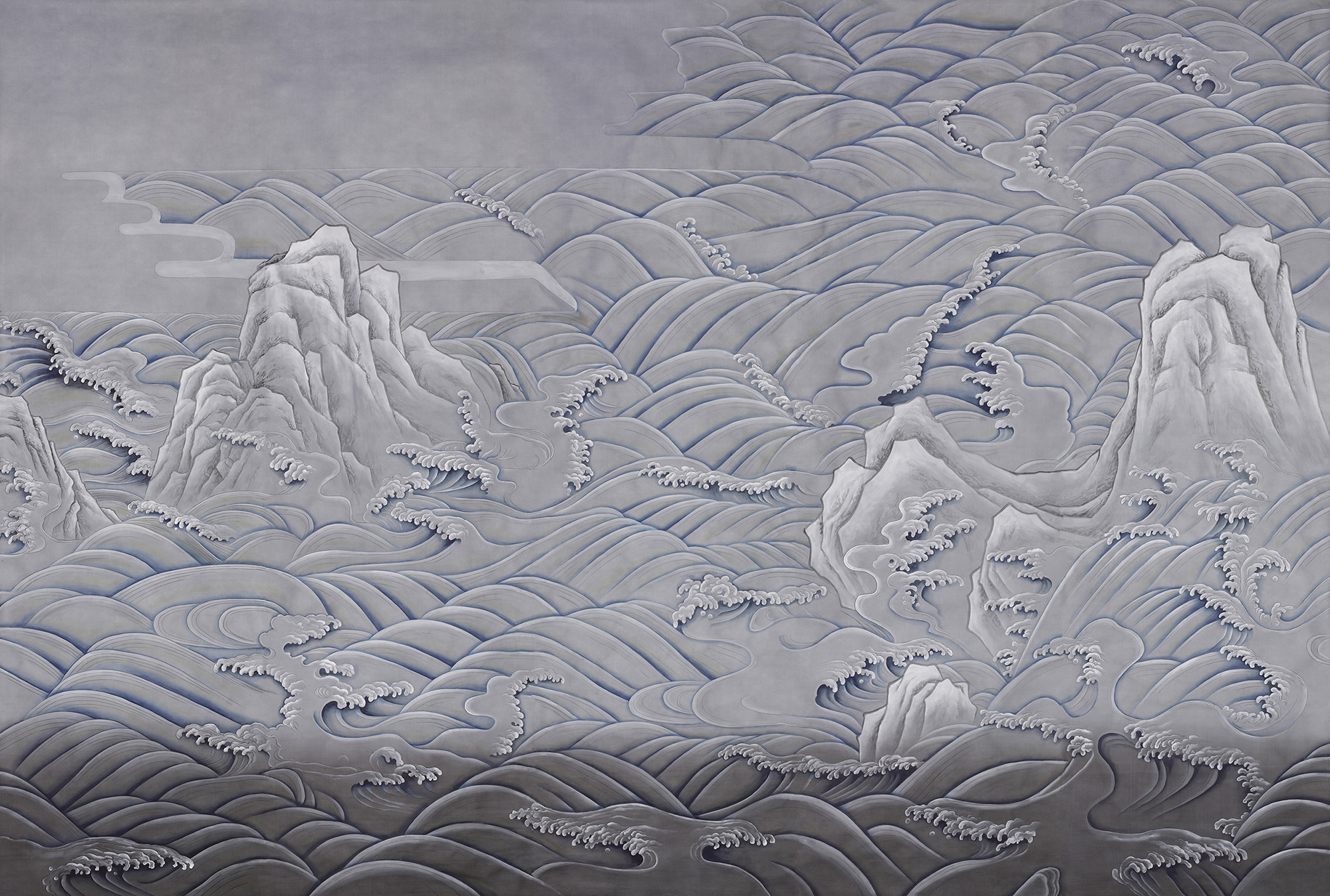 Обои ручная роспись Matsushima Waves Hokusai on Gun Metal dyed silk Обои ручная роспись Matsushima Waves Hokusai on Gun Metal dyed silk - постер Loft-Concept в Брянске