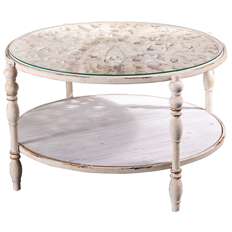 Кофейный стол Toussaint Provence Round Coffee Table Белый Бежевый Древесина Кофейный стол Toussaint Provence Round Coffee Table Белый Бежевый Древесина в Брянске | Loft Concept