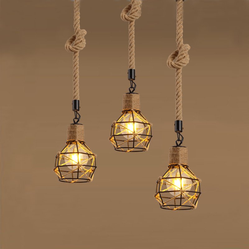 Подвесной светильник LOFT ROPE CHANDELIER CAGE Mono Черный Коричневый Подвесной светильник LOFT ROPE CHANDELIER CAGE Mono Черный Коричневый в Брянске | Loft Concept
