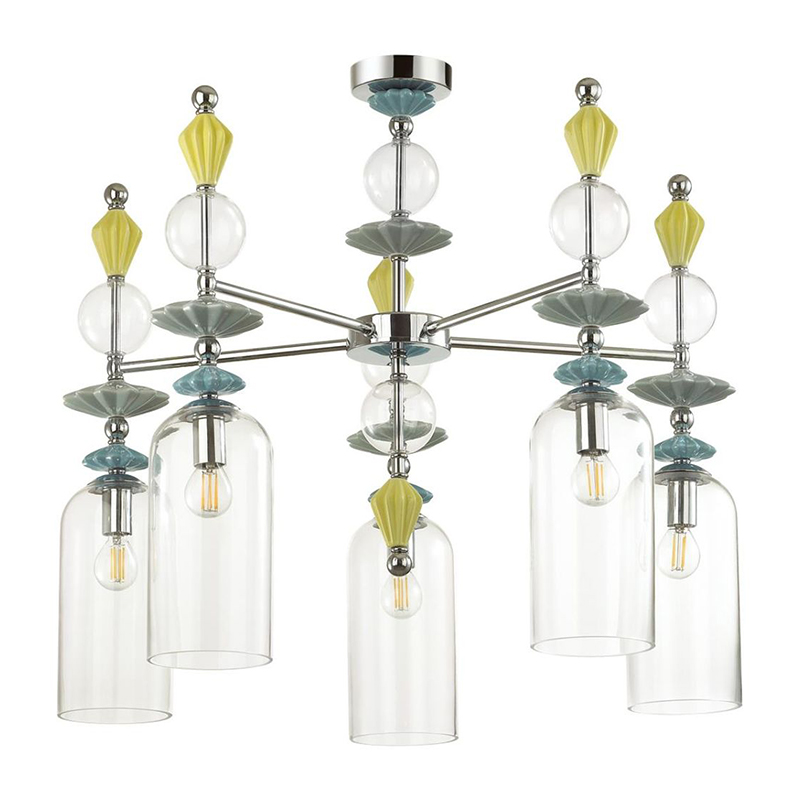 Люстра Iris Glass Chandelier candy 5 chrome Прозрачное Стекло Прозрачный зеленый Желтый Хром Люстра Iris Glass Chandelier candy 5 chrome Прозрачное Стекло Прозрачный зеленый Желтый Хром в Брянске | Loft Concept