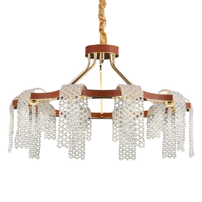 Люстра Leather Glass Chandelier 80 Прозрачное Стекло Коричневый Золотой Люстра Leather Glass Chandelier 80 Прозрачное Стекло Коричневый Золотой в Брянске | Loft Concept
