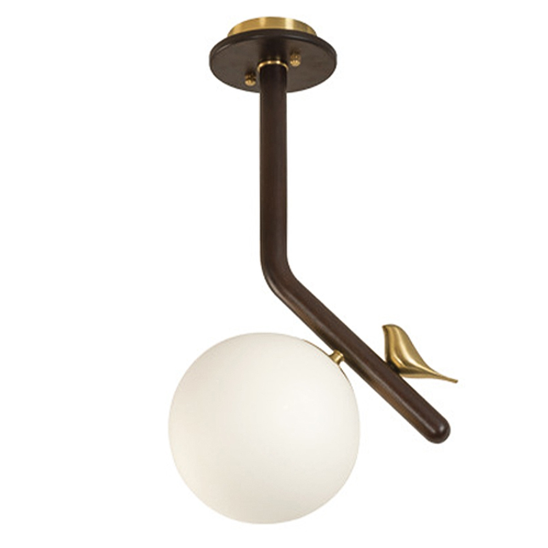 Потолочный светильник с птичкой Bird Wood Ring Ceiling Lamp Латунь Коричневый Белое матовое стекло Потолочный светильник с птичкой Bird Wood Ring Ceiling Lamp Латунь Коричневый Белое матовое стекло в Брянске | Loft Concept