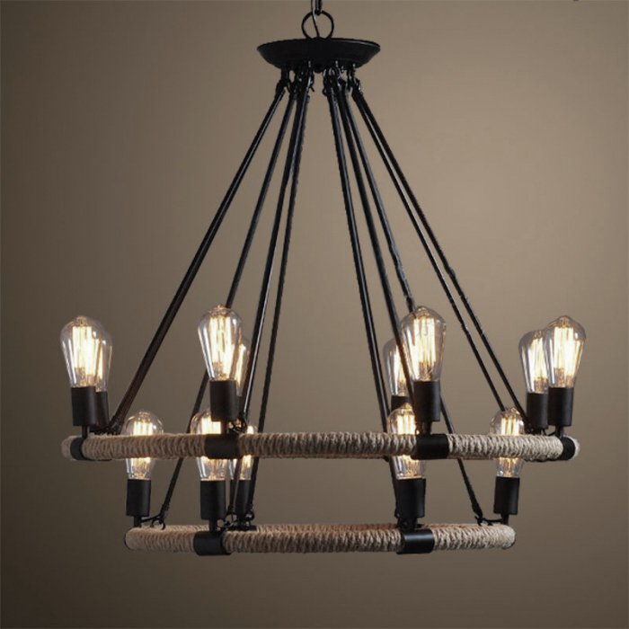 Люстра Round Tube Double Loft Rope Light Черный Люстра Round Tube Double Loft Rope Light Черный в Брянске | Loft Concept