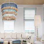 Люстра трехъярусная с декором из круглых деревянных бусин с кисточками Blue Wooden Beads Chandelier варинант исполнения - 3 | Loft Concept в Брянске