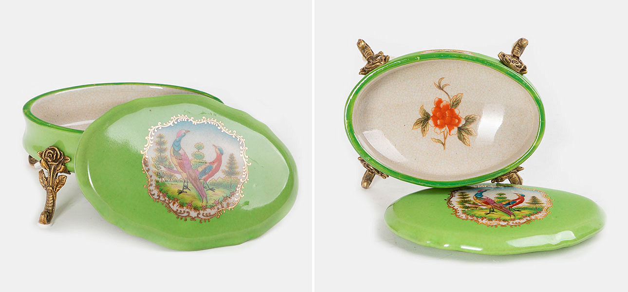 Шкатулка фарфоровая зеленая с орнаментом Bird & Flower Шкатулка фарфоровая зеленая с орнаментом Bird & Flower - Loft-Concept в Брянске