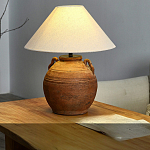 Настольная лампа керамическая коричневая с тканевым абажуром Eastern Tale варинант исполнения - 1 | Loft Concept в Брянске