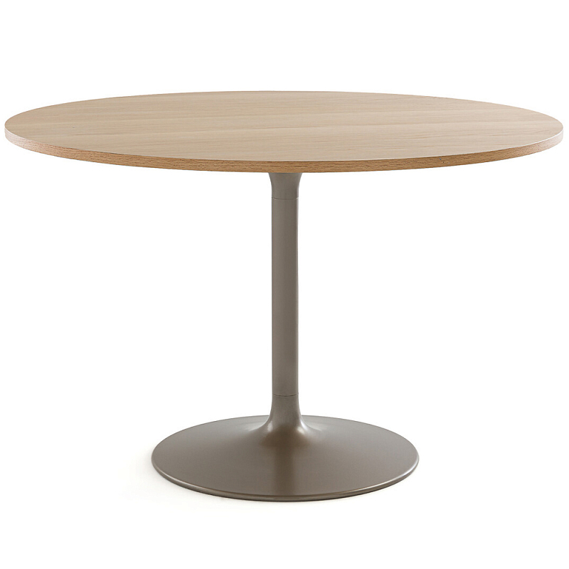 Круглый обеденный стол на одной ножке Remo Round Dining Table Светлый дуб Бежево-серый Круглый обеденный стол на одной ножке Remo Round Dining Table Светлый дуб Бежево-серый в Брянске | Loft Concept