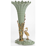 Ваза зеленая фарфоровая с волнистым краем с бронзовой фигуркой журавля Eden Garden  варинант исполнения - 4 | Loft Concept в Брянске