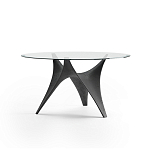 Дизайнерский круглый обеденный стол стеклянный с фигурным подстольем из цемента ARC Dining Table варинант исполнения - 6 | Loft Concept в Брянске