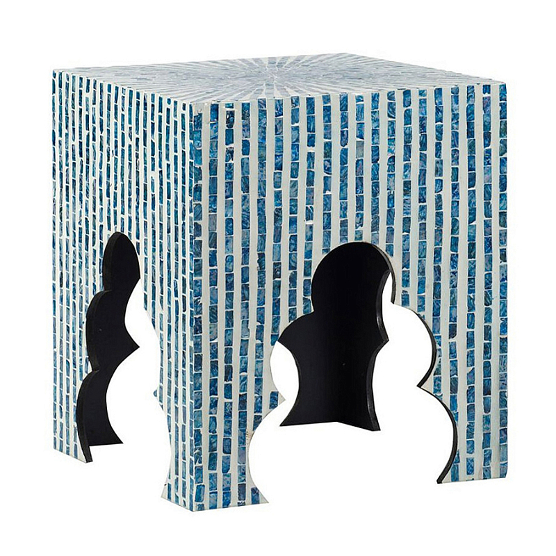 Приставной столик с инкрустацией раковинами устриц Bone Inlay Белый Синий в Брянске | Loft Concept 