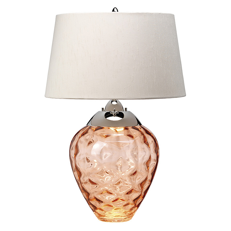 Настольная лампа с фактурным стеклянным основанием красного цвета с хромированной деталью у горловины и белым абажуром из искусственного шёлка Elstead Lighting Хром Красный Прозрачное Стекло в Брянске | Loft Concept 