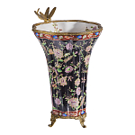 Ваза из фарфора черная с цветочной росписью и бронзовой стрекозой Spring Garden варинант исполнения - 2 | Loft Concept в Брянске