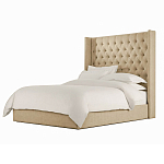 Кровать двуспальная бежевая с основанием из массива дерева с мягким изголовьем Flax Beds варинант исполнения - 1 | Loft Concept в Брянске