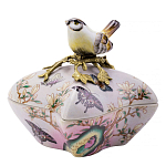 Шкатулка фиолетового цвета с рисунком бабочек и крышкой с фигуркой птицы на ветке Eden Garden варинант исполнения - 1 | Loft Concept в Брянске