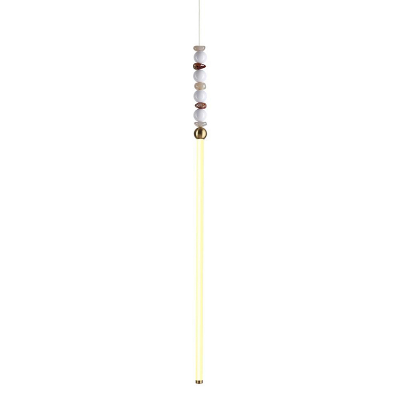 Подвесной светильник вытянутый с бусинами из белого и коричневого цвета PEARLS Suspension Бронза Белый Коричневый в Брянске | Loft Concept 