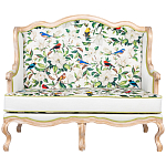 Диван двухместный из натурального бука золотистый с изображением птиц и цветов Blooming Birds варинант исполнения - 1 | Loft Concept в Брянске