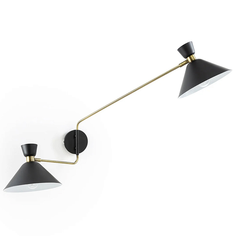 Бра с 2-мя поворотными плафонами Davy Duo Wall Lamp Черный Винтажная латунь Бра с 2-мя поворотными плафонами Davy Duo Wall Lamp Черный Винтажная латунь в Брянске | Loft Concept
