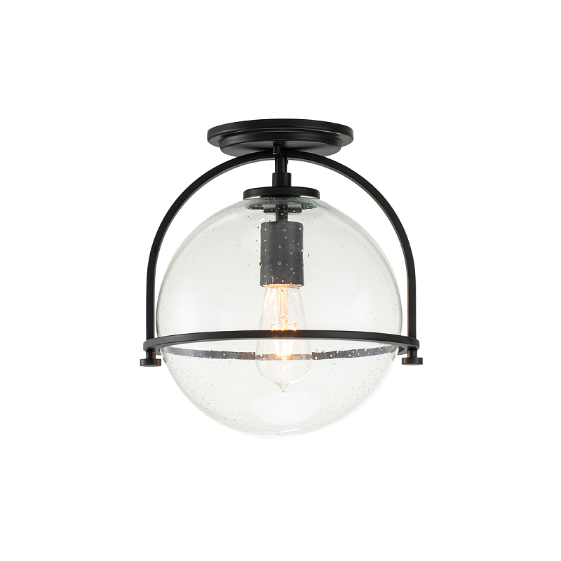 Потолочный светильник с прозрачным стеклянным шаром с эффектом пузырьков Hinkley Латунь Прозрачное Стекло Никель Черный в Брянске | Loft Concept 